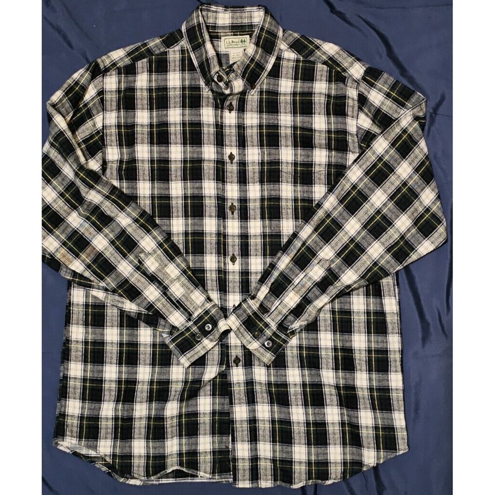 Vintage Y2K LL Bean Flannel Shirt Mens M Blue &‎ Green Plaid Long Sleeve